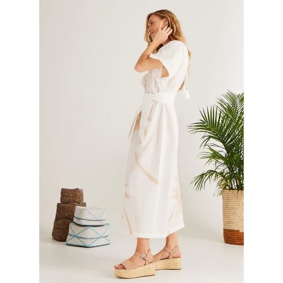 NEW! Calypso St. Barth Penelope Linen Embroidered Maxi Dress White Palm S $425 - Picture 2 of 16